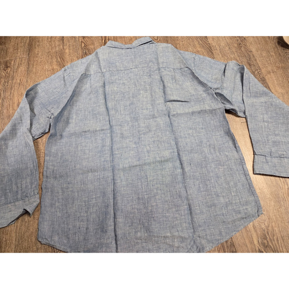 Cubavera Men's Denim Blue Color 100% Linen Long Sleeve Button Front Shirt XXL - Picture 3 of 3